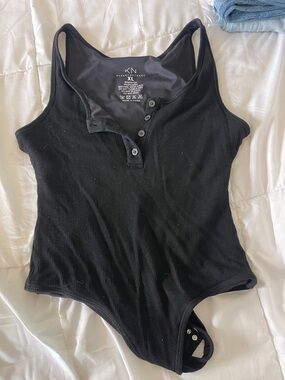 KN Klassy Network Collection Black Ribbed Henley Bodysuit - Size XL